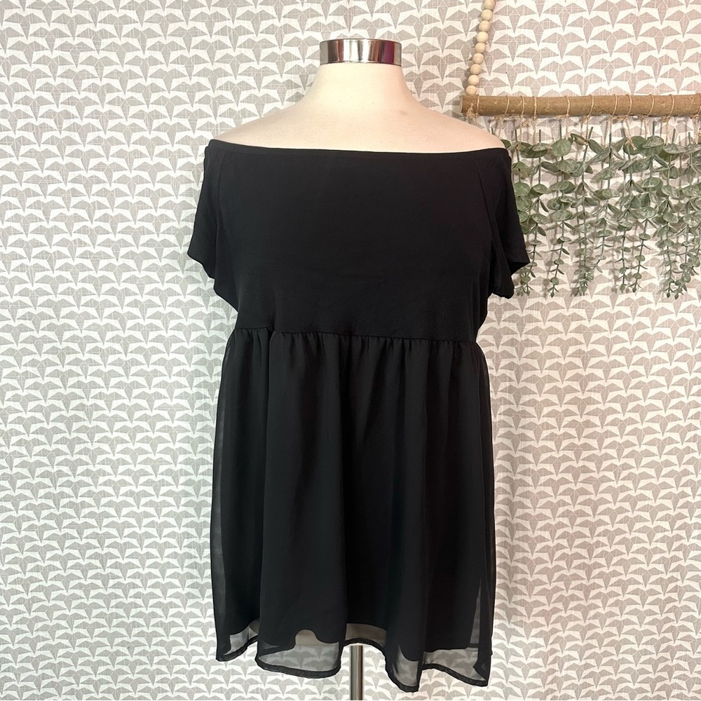 Torrid Black Babydoll Super Soft Chiffon Off Shoulder Top Plus Size 0X 12 0